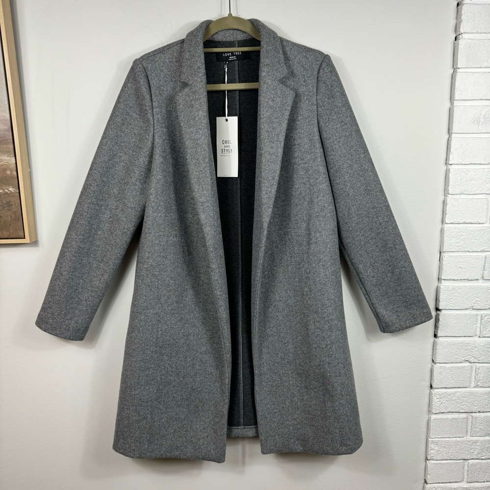Love Tree Long Gray Chic And Style Pea Coat NWT Size M